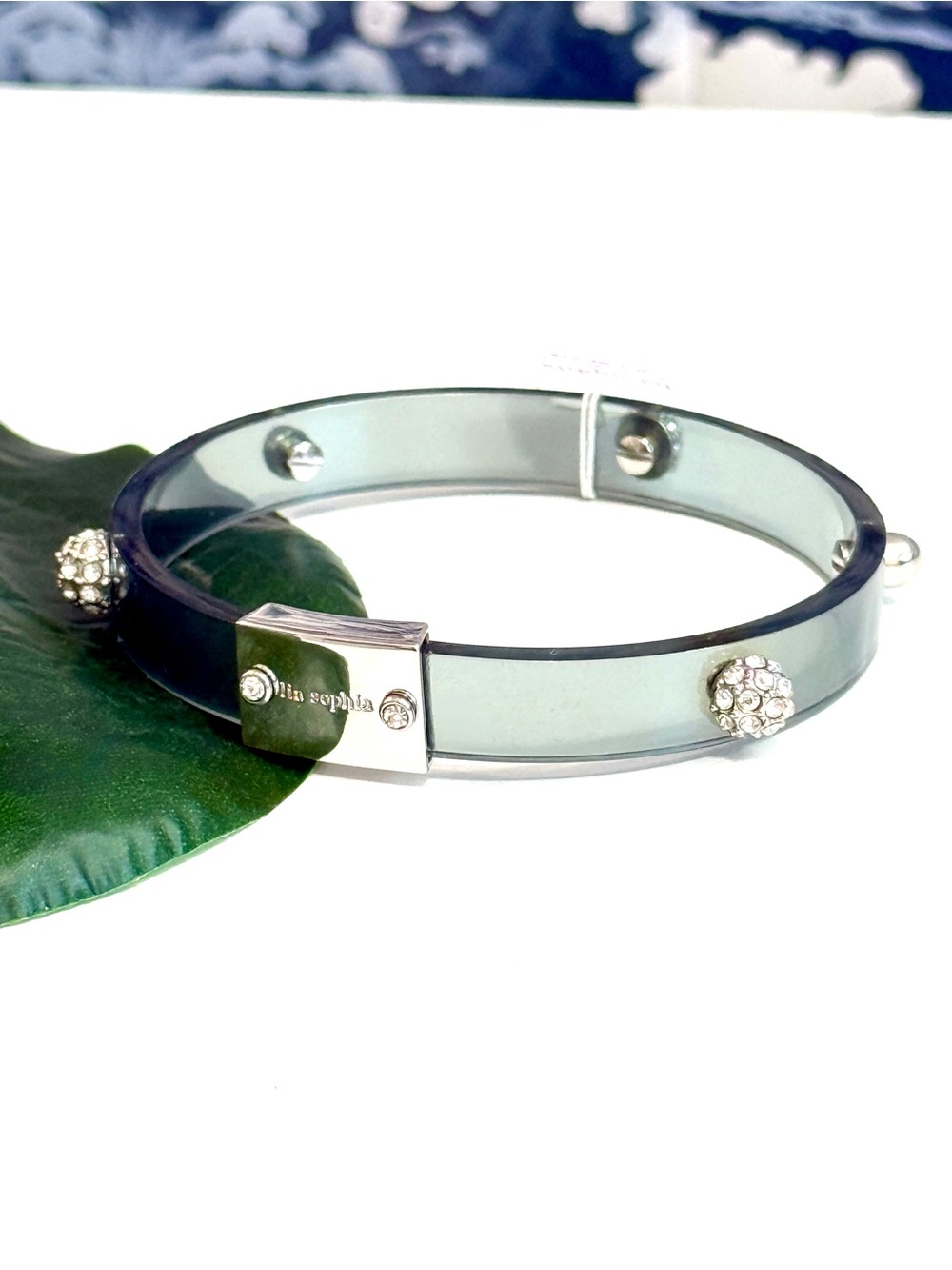 LIA SOPHIA Smoky Gray Lucite Crystal Bangle Bracelet NWT